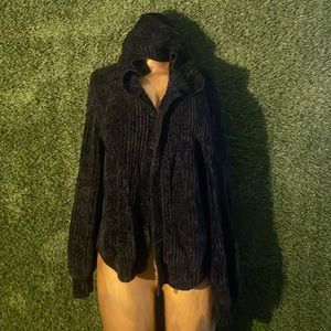 SUPER SOFT PLUSH HOODED CARDIGAN WITH PUFF SLEEVES
